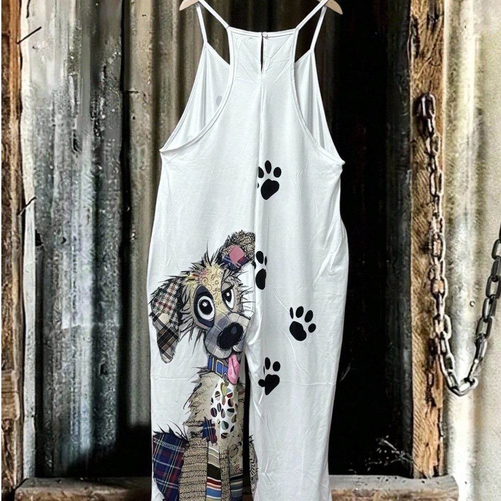 Dog Print White Jumpsuit - Picture 2 of 3